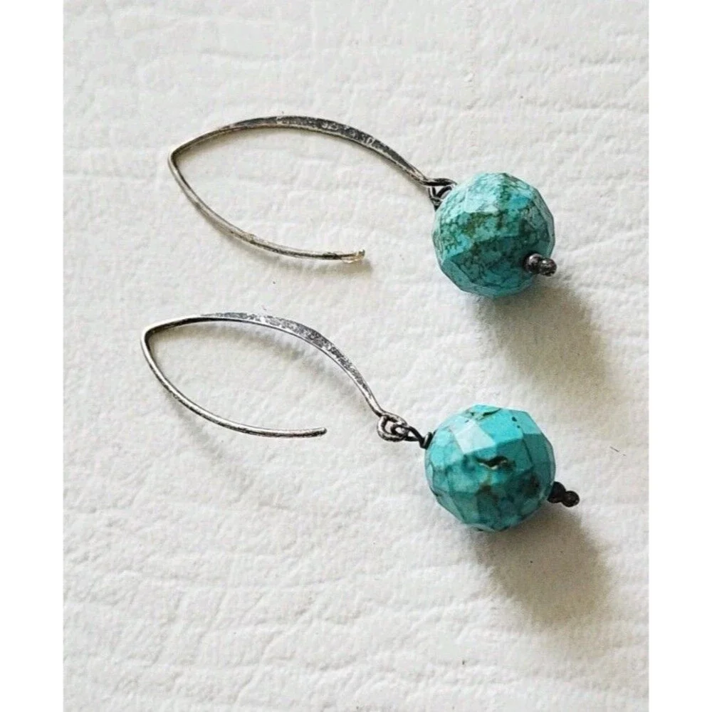 Signed SSD 925 Turquoise Bead Hook Earrings